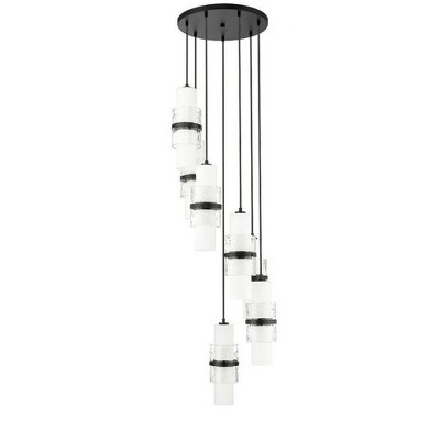Matte Black Spiral 7-Light Chandelier with Glass Shades