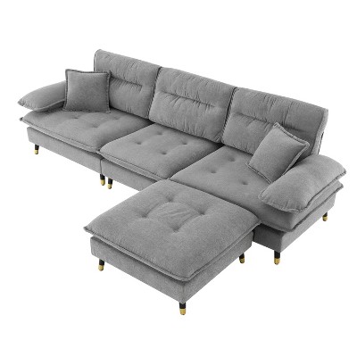 NicBex L Shape Sectional Sofa Chenille Fabric Couches with Ottoman and Adjustable Legs for Living Room