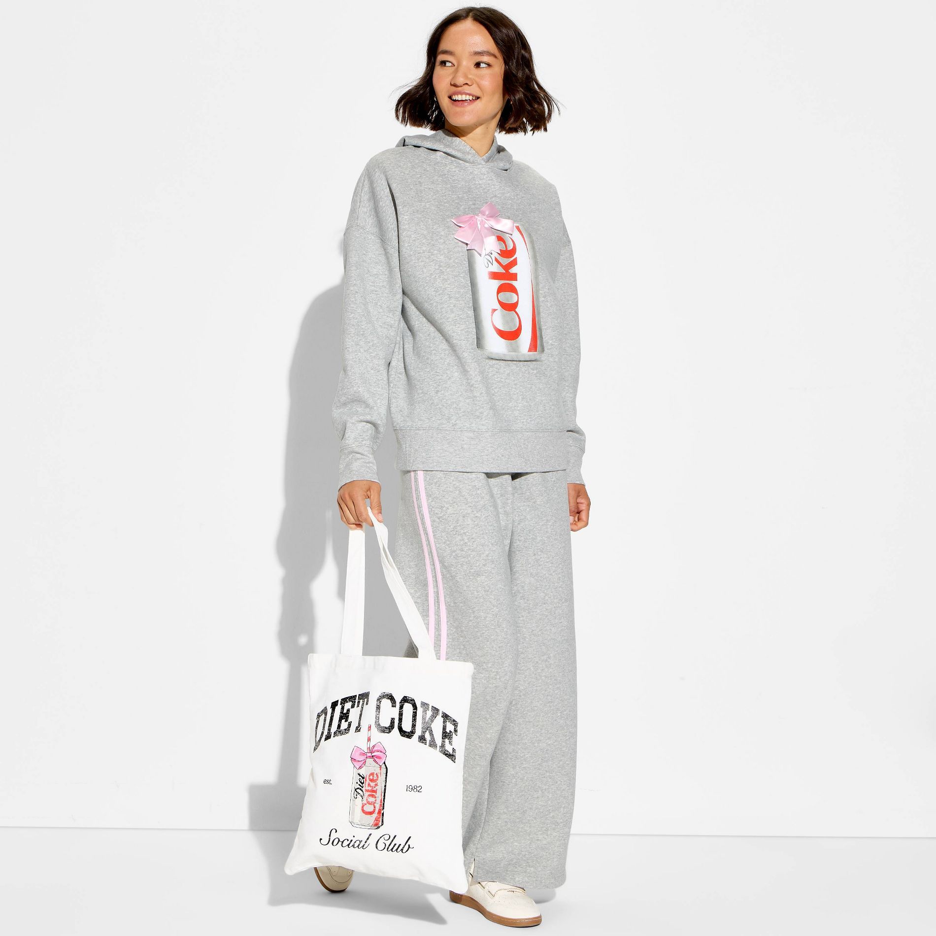 Women's Ribbon Diet Coke Fleece Graphic Hooded Sweatshirt - Gray