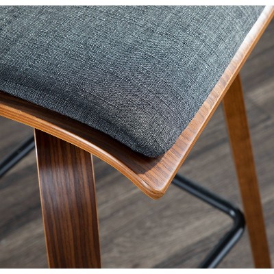 Set of 2 Charcoal Upholstered Folia Mid-Century Modern Walnut Barstools