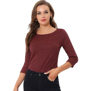 Allegra K Women's Work Office 3/4 Sleeve Boat Neck Houndstooth Printed Blouse - 1 of 4