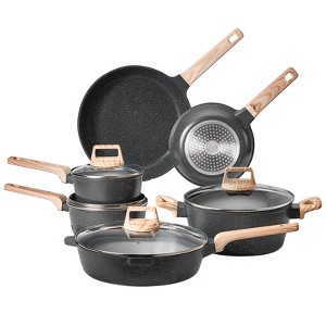 VEVOR 17 Piece Pots and Pans Set Nonstick, Granite Cookware Set, Induction Cookwares, Kitchen RV Cooking Sets, Black - 1 of 4