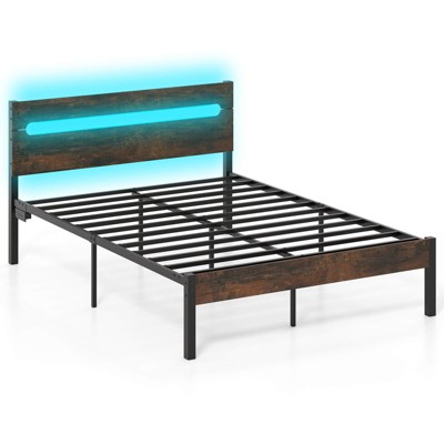 Safstar Full Size Bed Frame w/Built-in Charging Station Sturdy Mattress Foundation