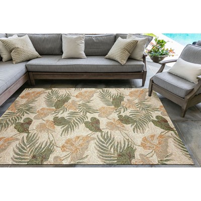 Hand-Tufted Tropical Leaf Neutral Synthetic Area Rug 3'6" x 5'6"