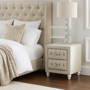 Royal Hampton Nightstand, 2 Drawers, Classic Crystal Tufted Beige Upholstery - 1 of 4