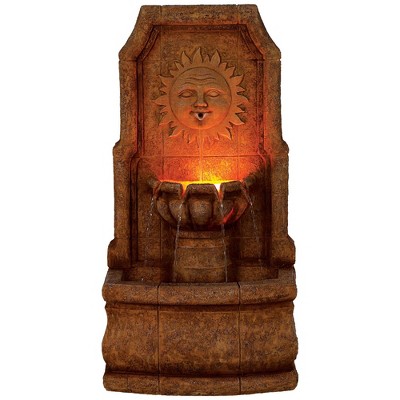 Rustic Faux Stone Outdoor Wall Water Fountain with LED Light