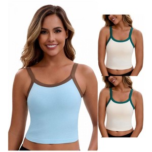 INSPIRE CHIC Women's 3 Packs Spaghetti Strap Camisole Sleeveless Contrast Color Cropped Tank Top - 1 of 4