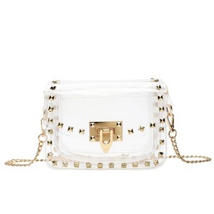 Clear Crossbody Purse Bag for Women Stadium Approved with Gold Studded Rivet, Clear PVC Handbag - 1 of 4