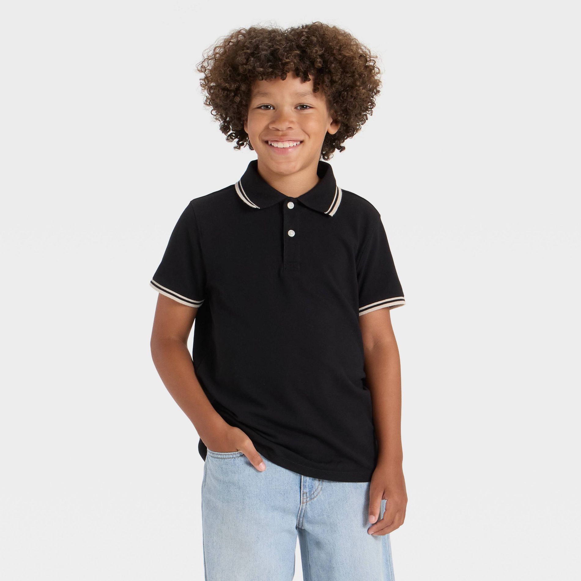 Boys' Short Sleeve Tipping Polo Shirt - Cat & Jack™ Black