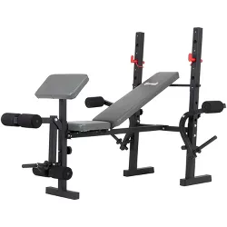 Body Champ BCB580 Standard Weightlifting Exercise Bench with Adjustable Incline Seat and Dual Action Leg Developer, Weight Set Not Included