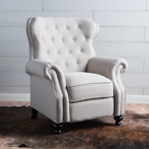 Push Back Button-Tufted Recliner Chair with Rolled Arms and Copper Accents - 1 of 4