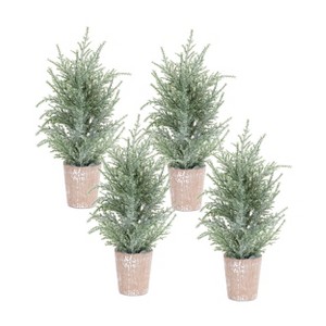 Frosted Potted Pine Tree (Set Of 4)– Icy Green Branches – 15 Inch Holiday Decor – By Melrose - 1 of 3