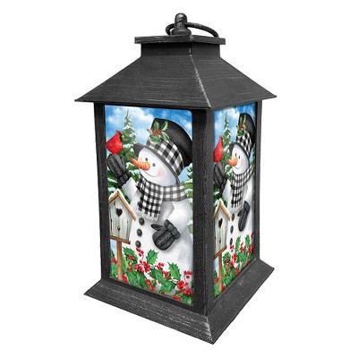 Briarwood Lane Winter Lantern 13.5" x 5.5" x 5.5" Checkered Snowman For Winter Lantern