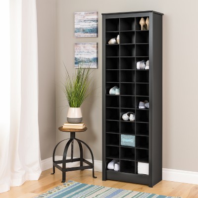Black Tall Stackable Wood Shoe Rack with 36 Cubbies