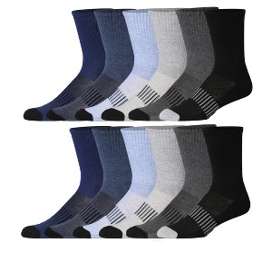 JAMES FIALLO Men's 12 Pairs Black/Navy Verity Colors Comfortable Performance Cushion Crew Socks for Running, Hiking, and Athletic Activities - 1 of 4