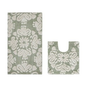 Medallion Collection 2 Piece 100% Cotton Tufted Bathroom Rug Set  with Non-Slip Backing, Machine Washable, Tumble Dry Bath Mat - 1 of 4