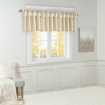 Champagne Faux Silk Tab Top Valance with Beads