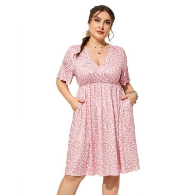 LXT-Plus Size Summer Dress A-Line Swing Floral Party Midi Dresses