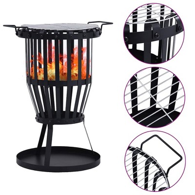 vidaXL Garden Fire Pit Basket with BBQ Grill Steel 19 in.
