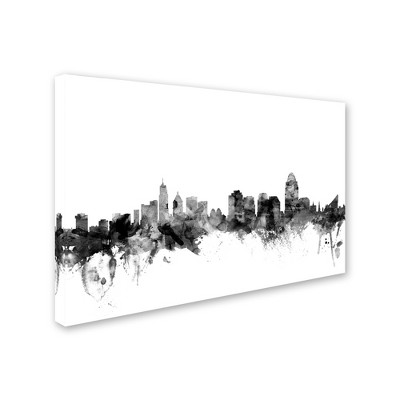 Trademark Fine Art -Michael Tompsett 'Cincinnati Ohio Skyline B&W' Canvas Art