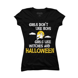 Junior's Design By Humans Girls like Halloween By OffensiveFun T-Shirt - 1 of 3