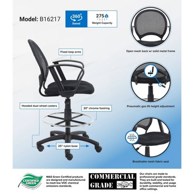 Black Mesh High Back Swivel Drafting Chair with Fixed Arms