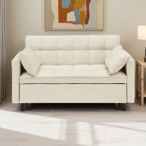 55" Green Velvet 3-in-1 Convertible Sofa Bed with Curved Back & Storage - 1 of 4