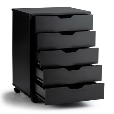 Black MDF 5-Drawer Mobile Storage Cabinet with Wheels