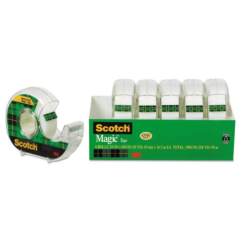 Scotch Magic Tape & Refillable Dispenser 3/4" x 650" 1" Core Transparent 6/Pack 6122, 4 of 10