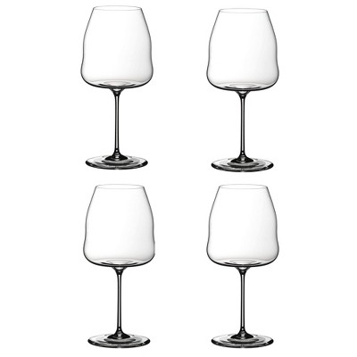 Riedel Winewings Pinot Noir Tall Thin Single Stem Crystal 33 Ounce Wine Glass for Red Wine, Clear (4 Pack)