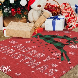 Christmas Rug with Snow Reindeer – Soft, Low Pile, Washable & Non-Slip Area Rug, Ideal for Living Room and Indoor Home Decor - 1 of 4