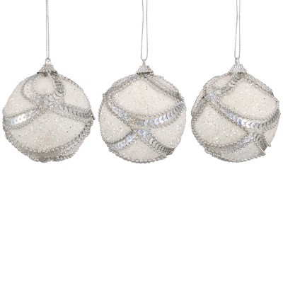 Northlight 3ct White and Silver Holographic Shatterproof Christmas Ball Ornaments 3" (75mm)