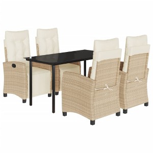 vidaXL 5 Piece Patio Dining Set with Cushions Beige Poly Rattan - 55.1" Table Length Round Leg 4 Items - 1 of 4