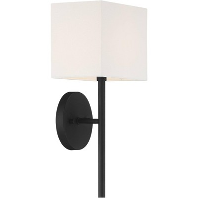 Modern Black Linen-Shade Wall Sconce 12" High Direct Wired