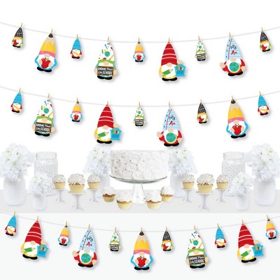 Big Dot of Happiness School Gnomes - Teacher and Classroom DIY Decorations - Clothespin Garland Banner - 44 Pieces