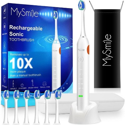 MySmile Rechargeable Sonic Electric Toothbrush for Adults, 6 Brush Heads, 5 Modes with Smart Timer