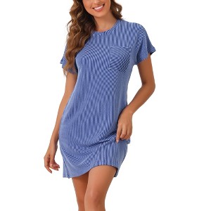 cheibear Women's Short Sleeve Front Pocket Knit Round Neck Loungewear - 1 of 4
