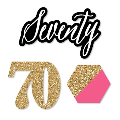 Big Dot of Happiness Chic 70th Birthday - Pink, Black and Gold - DIY Shaped Party Cut-Outs - 24 Count