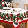 Washable Christmas Tablecloth with Holly Berry & Flower Pattern, Large Waterproof Holiday Table Cover, Indoor Outdoor Dining Table Decor - 4 of 4