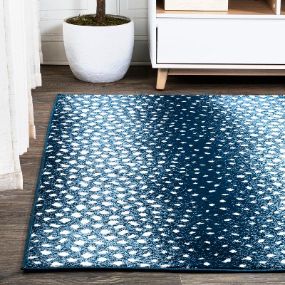 Navy and Cream Abstract Washable 8' x 10' Area Rug