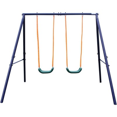 homfan Outdoor Play Kids Metal Backyard Playset Swing Set Heavy Duty Extra Large Frame with 2 Adjustable Swing
