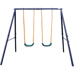 homfan Outdoor Play Kids Metal Backyard Playset Swing Set Heavy Duty Extra Large Frame with 2 Adjustable Swing - 1 of 4