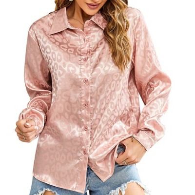 Clearlove Leopard Stain Button Down Shirts Roll Up Long Sleeve V Neck Casual Work Loose Shirts for Women