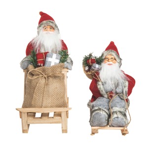 Transpac Fabric Fair Isle & Grey Santa Decor Set of 2 Christmas Home Decorations - 1 of 1