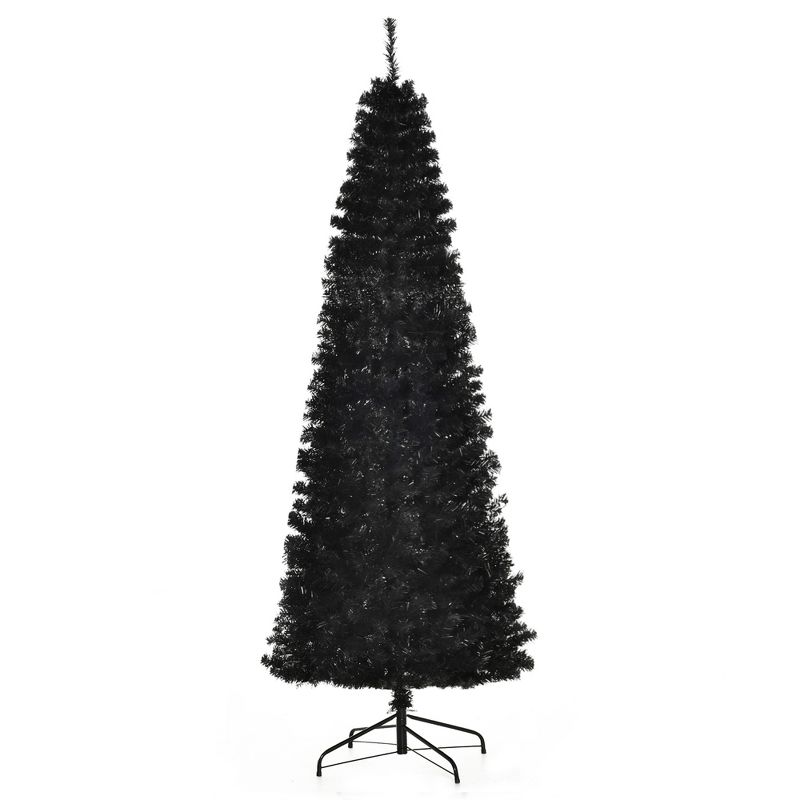 HOMCOM Artificial Christmas Tree with Stand, Xmas Pencil Tree with Halloween Style, Holiday Home Indoor Decoration for Party, Black, 1 of 10