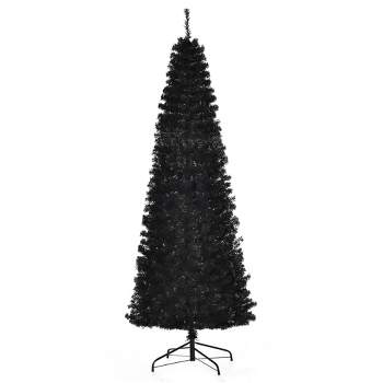 HOMCOM Artificial Christmas Tree with Stand, Xmas Pencil Tree with Halloween Style, Holiday Home Indoor Decoration for Party, Black