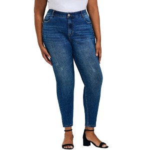 Avenue Women's Plus Size La Luna Zip Detail Skinny Leg Jean - 1 of 4