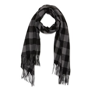 Design Imports Denver Plaid Fringe Scarf - Black & Gray - 1 of 4