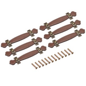 Unique Bargains Leather Dresser Suitcase Drawer Knobs and Pulls with Screws 6 Pcs - 1 of 4