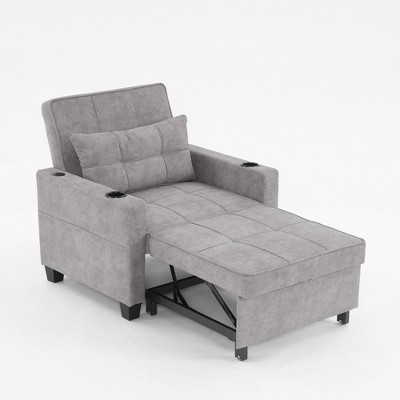 Tech Cloth Leather Futon 3-in-1 Convertible Chair Bed with Pull-Out ...